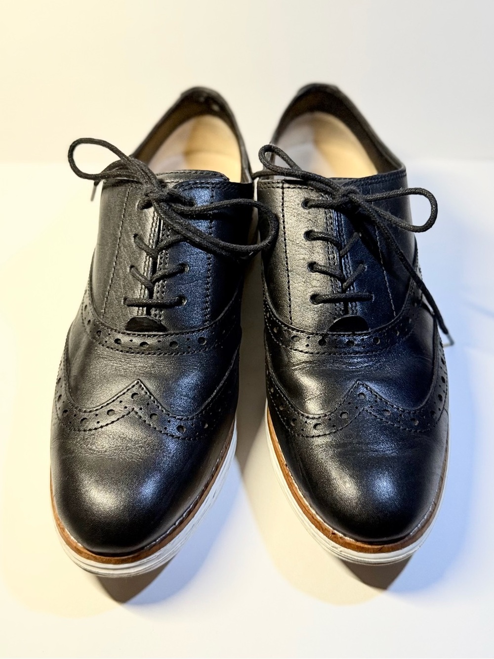 Black Leather Wingtip Brogue Oxford Dress Shoes Lace-Up Unisex Gently Used